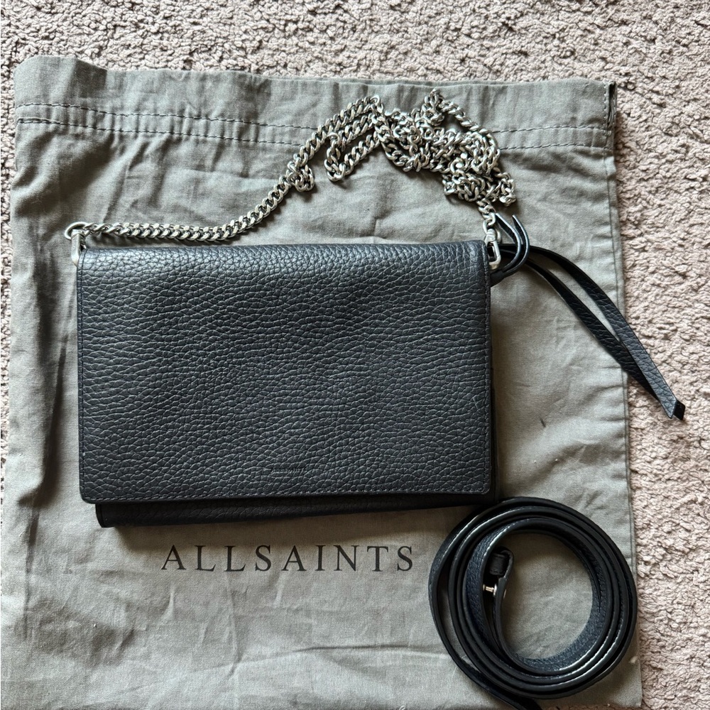 AllSaints Black Leather Crossbody Bag